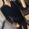 显瘦丝绒侧衣襟捏褶V领OL小性感丝绒衫 商品缩略图1