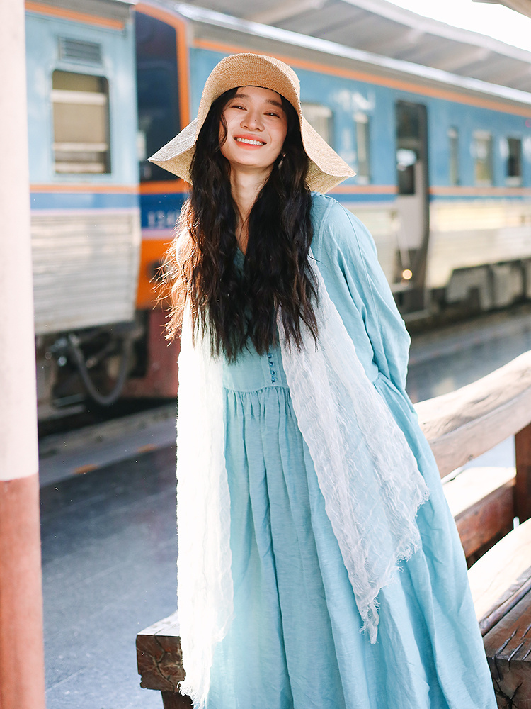 KS014真丝麻褶皱薄款长条围巾