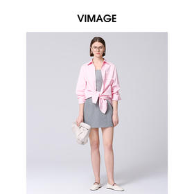 VIMAGE纬漫纪宽松廓形舒适粉色通勤显瘦衬衫外套秋季新款V2209807