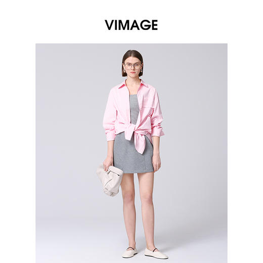 VIMAGE纬漫纪宽松廓形舒适粉色通勤显瘦衬衫外套秋季新款V2209807 商品图0