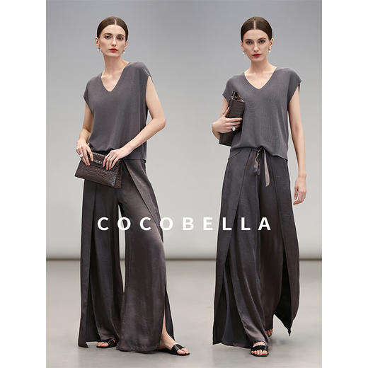 COCOBELLA肌理缎面飞片开叉阔腿裤女垂坠休闲直筒裤PA0013-3 商品图2