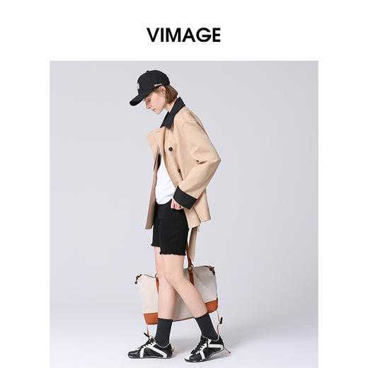 VIMAGE纬漫纪秋季新款时尚帅气百搭显瘦撞色风衣外套女V2204804 商品图2