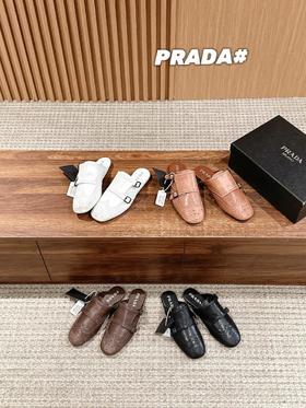 普拉达2025/SS走秀款复古流苏鞋布洛克雕花一脚蹬半拖（HC）
