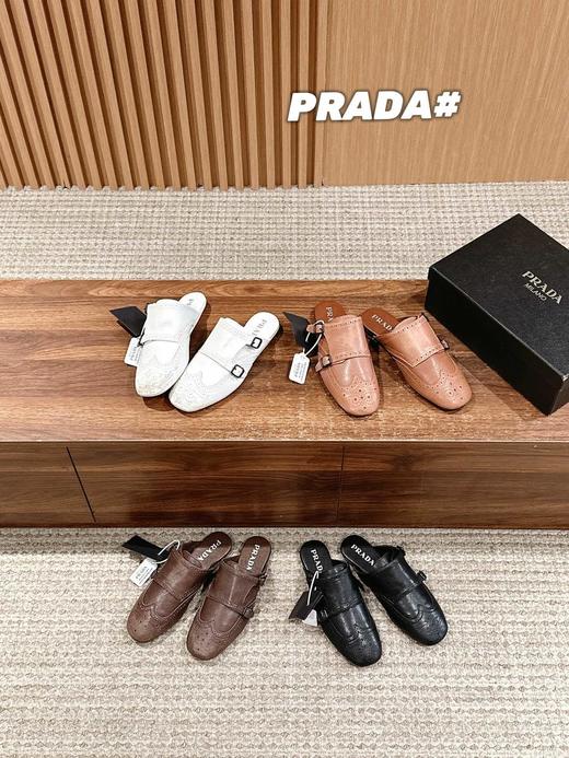 普拉达2025/SS走秀款复古流苏鞋布洛克雕花一脚蹬半拖（HC） 商品图0