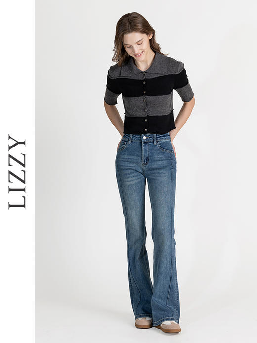 LIZZY早秋弹力高腰微喇修身气质牛仔长裤8137 商品图2