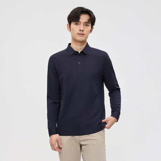 【商场同款】圣得西男长袖t恤商务休闲纯棉纯色翻领polo男士上衣2512945135 商品图2
