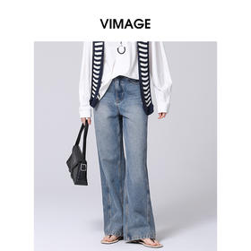 VIMAGE纬漫纪秋季新款高腰直筒休闲时尚显瘦牛仔裤V2205814