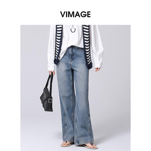 VIMAGE纬漫纪秋季新款高腰直筒休闲时尚显瘦牛仔裤V2205814 商品图0