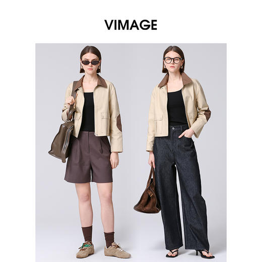 VIMAGE纬漫纪春季新款修身显瘦洋气撞色短外套女V2103709 商品图1