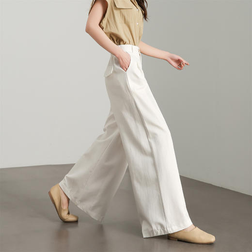 【限时秒杀】西遇白色宽松阔腿裤女新款通勤高腰小个子慵懒风休闲裤D0050457 商品图2