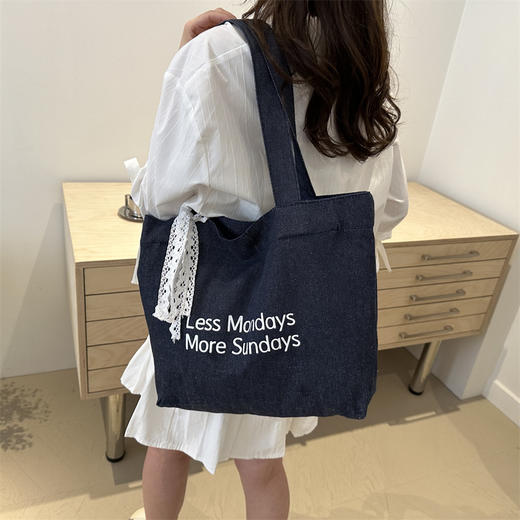 【休闲文艺牛仔风单肩包】韩版唯美个性潮流简约单肩包 上课通勤托特包 商品图2