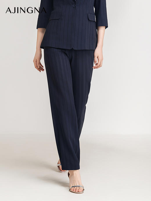 【商场同款】阿菁娜2025夏季新款经典好穿竖条肌理直筒裤A30X110017 商品图4