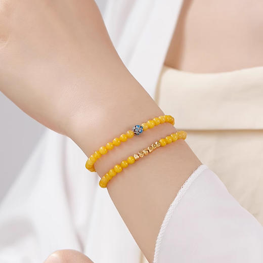 好事莲莲鸡油黄蜜蜡双圈手串 细腻温润串珠手链新中式国风叠戴手串一物一证 商品图2