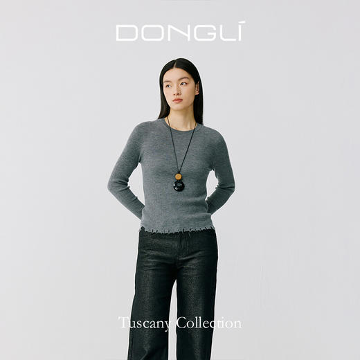 东黎 • 托斯卡纳系列—月光漫行 山羊绒女士全成型圆领长袖套衫 5015 商品图0