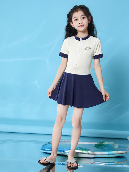 【学院风泳衣，速干保守连体裙~】女童连体泳衣 初中生学院风 速干游泳衣 女孩韩版温泉 保守连体裙泳装-QQ 商品图1