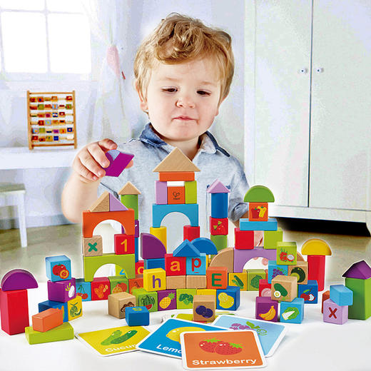 Hape【店铺主推】 积木 120粒蔬菜水果桶装木头拼装玩具1-3岁儿童礼物  E8303 商品图0