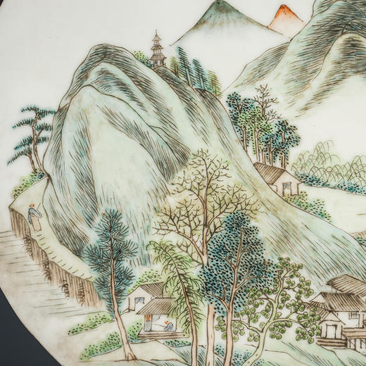 民国 浅绛彩山水人物圆光瓷板画 商品图1