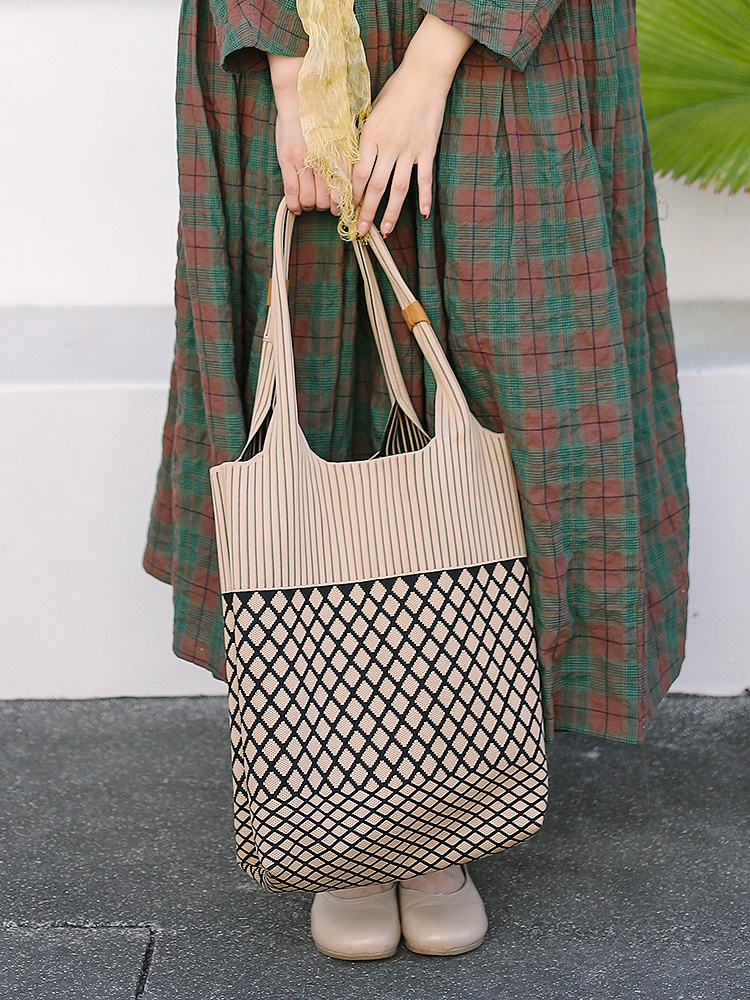 KS016棋盘格单肩大容量编织包