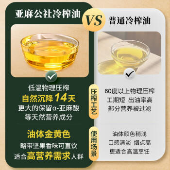 亚麻公社 亚麻籽油250ml 食用油一级冷榨胡麻油 含亚麻酸内蒙古特产 /粮油调味 /食用油 /其他油 商品图4