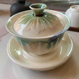 三彩三才莲花盖碗-华宁陶