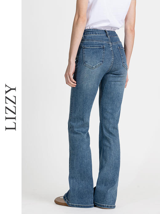 LIZZY早秋弹力高腰微喇修身气质牛仔长裤8137 商品图3