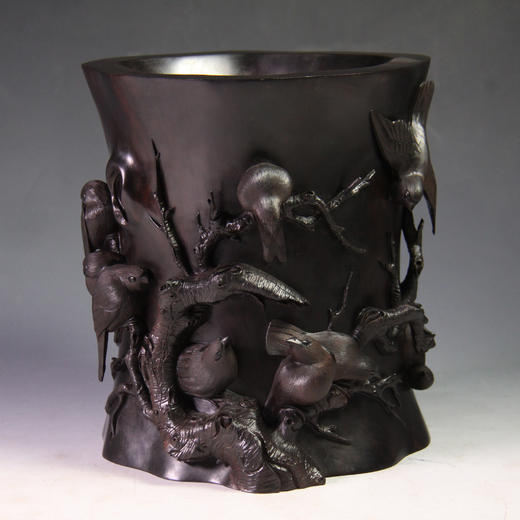 寒雀图°大叶紫檀笔筒 商品图0