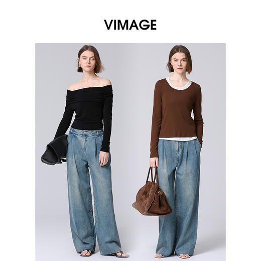 VIMAGE纬漫纪复古百搭直筒高腰阔腿显瘦牛仔裤2025春季新款V2305923 商品图1