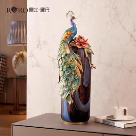 罗比罗丹富贵吉祥孔雀花瓶摆件珐琅彩工艺家居饰品乔迁礼物罗比罗丹花瓶（富贵吉祥）蓝
