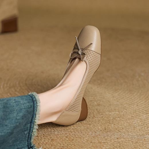 【预售5天】透气春夏低跟羊皮镂空压孔真皮洞洞单鞋QCNX&84-15 商品图3