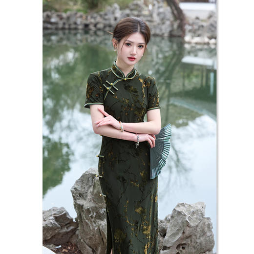 复古国风长款扎染短袖旗袍2025春夏新款中老年妈妈高端旗袍SYK211010 商品图3