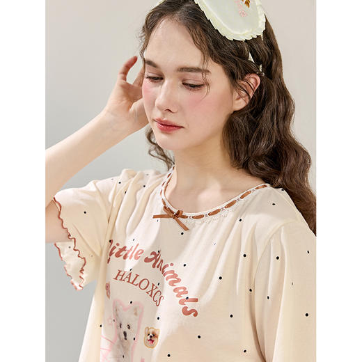 商场同款新品芬腾睡衣女夏季纯棉短袖圆领套装宽松女款全棉家居服 商品图2