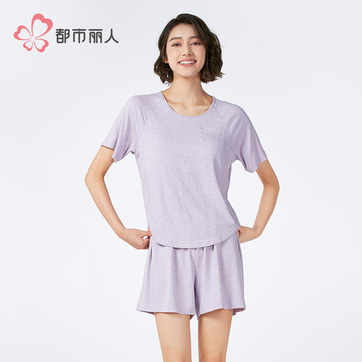 都市丽人生活家居女士正价棉质短袖套装薄针织罗纹色纱短袖类LHH2E9 商品图1