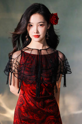 逸红颜明月优选#流苏云肩「 玲珑珮」手工珠串镂空小斗篷，复古网纱重工旗袍外搭