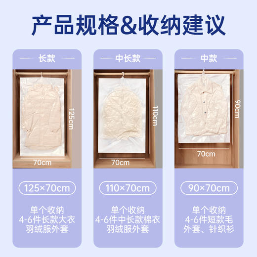 【真空挂式压缩袋】防灰罩加厚羽绒服衣服衣物行李箱抽空气袋子收纳袋。ry 商品图3