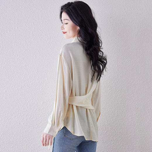法式扭结长袖衬衫春秋薄款不规则衬衣KQL-403H7905 商品图3