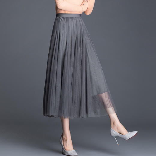 糖果色网纱半身裙，高腰显瘦大摆百褶A字纱裙MYX8581 商品图2