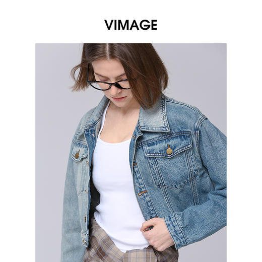 VIMAGE纬漫纪秋季新款时尚气质通勤复古牛仔短外套V2003615 商品图2