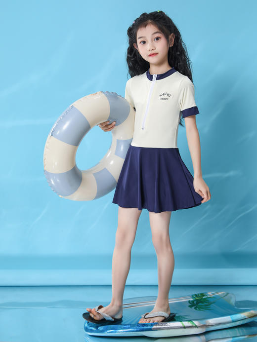 【学院风泳衣，速干保守连体裙~】女童连体泳衣 初中生学院风 速干游泳衣 女孩韩版温泉 保守连体裙泳装-QQ 商品图0