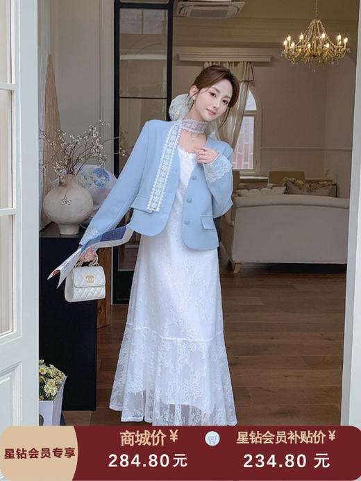 张心子【月光玛德琳】春夏气质蕾丝时尚两件套套装 U2502051 商品图0