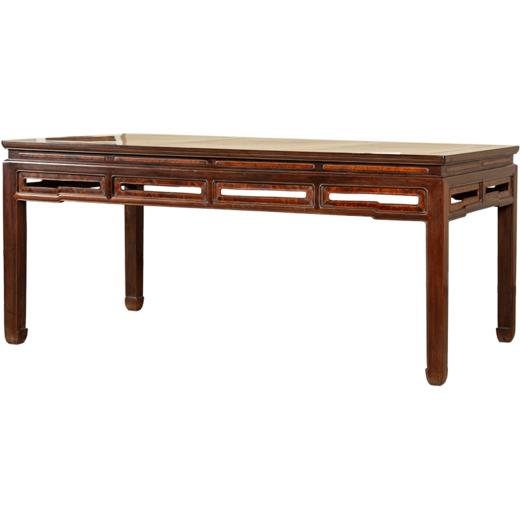 二十世纪 红木三镶瘿木束腰马蹄腿画桌 商品图5