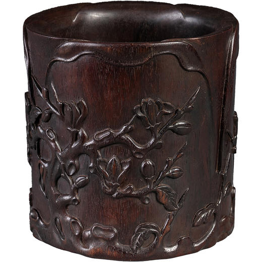 清中期 紫檀木雕玉兰花花口笔筒 商品图5