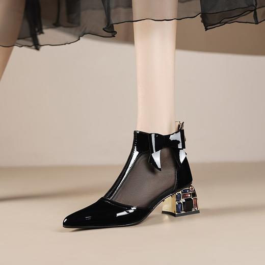 【预售5天】网纱凉靴春夏性感彩色水钻粗跟中跟女鞋尖头后拉链凉鞋DSFG&1363-6 商品图4