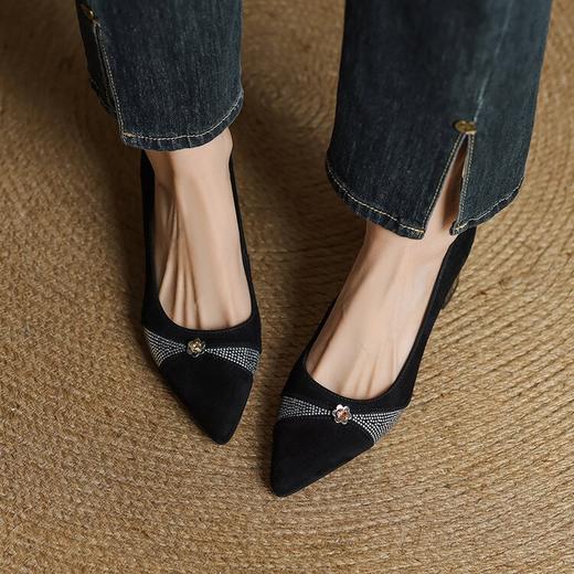 【预售5天】尖头粗跟拼色水钻，四季通勤鞋浅口单鞋QJR&G377 商品图2