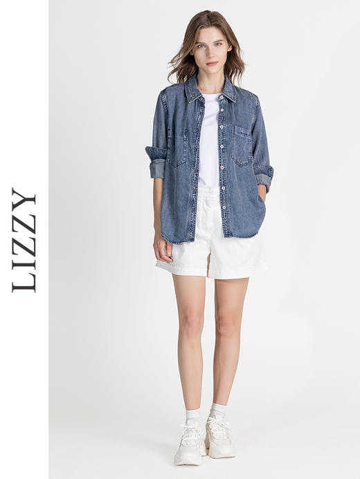LIZZY早秋休闲百搭舒适天丝洗水牛仔衬衫8136 商品图2