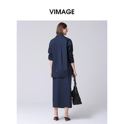 VIMAGE纬漫纪高腰长裙纯棉舒适褶皱半身裙2025春季新款V2306907 商品图4