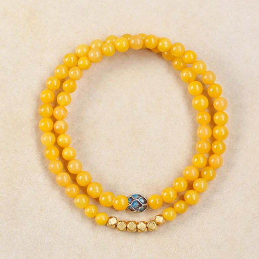 好事莲莲鸡油黄蜜蜡双圈手串 细腻温润串珠手链新中式国风叠戴手串一物一证 商品图4