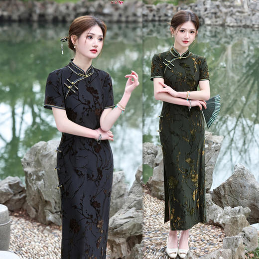 复古国风长款扎染短袖旗袍2025春夏新款中老年妈妈高端旗袍SYK211010 商品图0