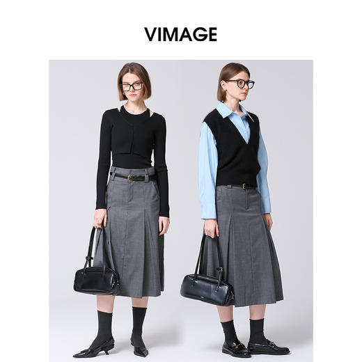 VIMAGE纬漫纪冬季新款修身显瘦高腰半裙半身裙V2006621半 商品图1