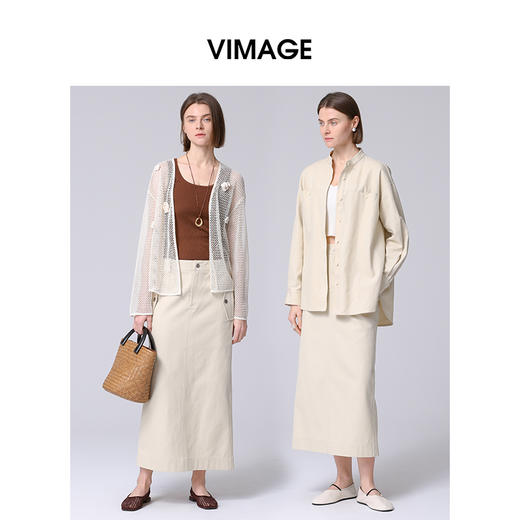 VIMAGE纬漫纪高腰及踝长裙纯棉舒适开叉a字半身裙2025春季新款V2306902 商品图1