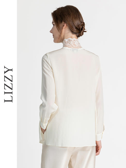 LIZZY早秋精致百搭通勤名媛风桑蚕丝蕾丝领衬衣8138 商品图3